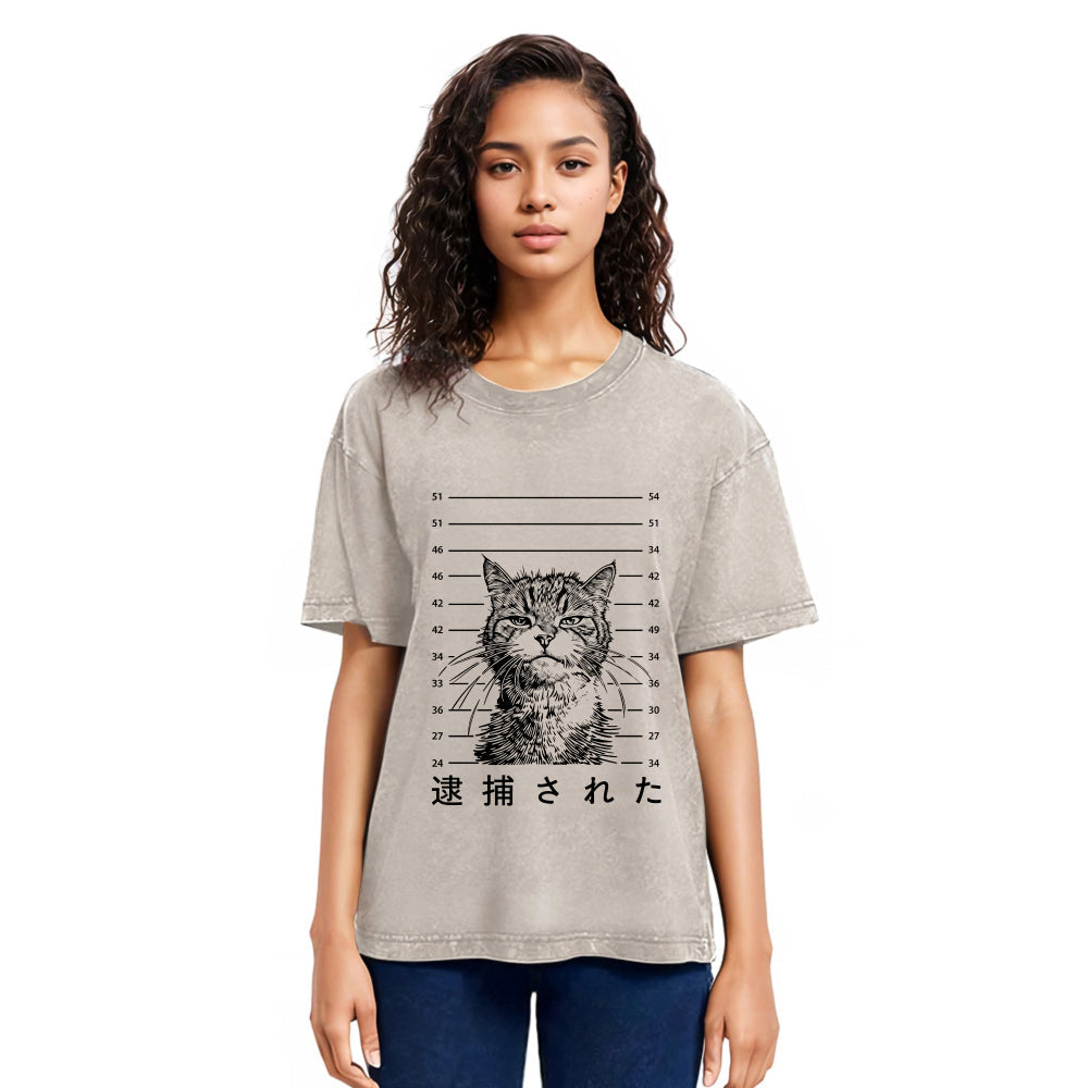 Tokyosol Cat That Was Arrested Washed T-Shirt