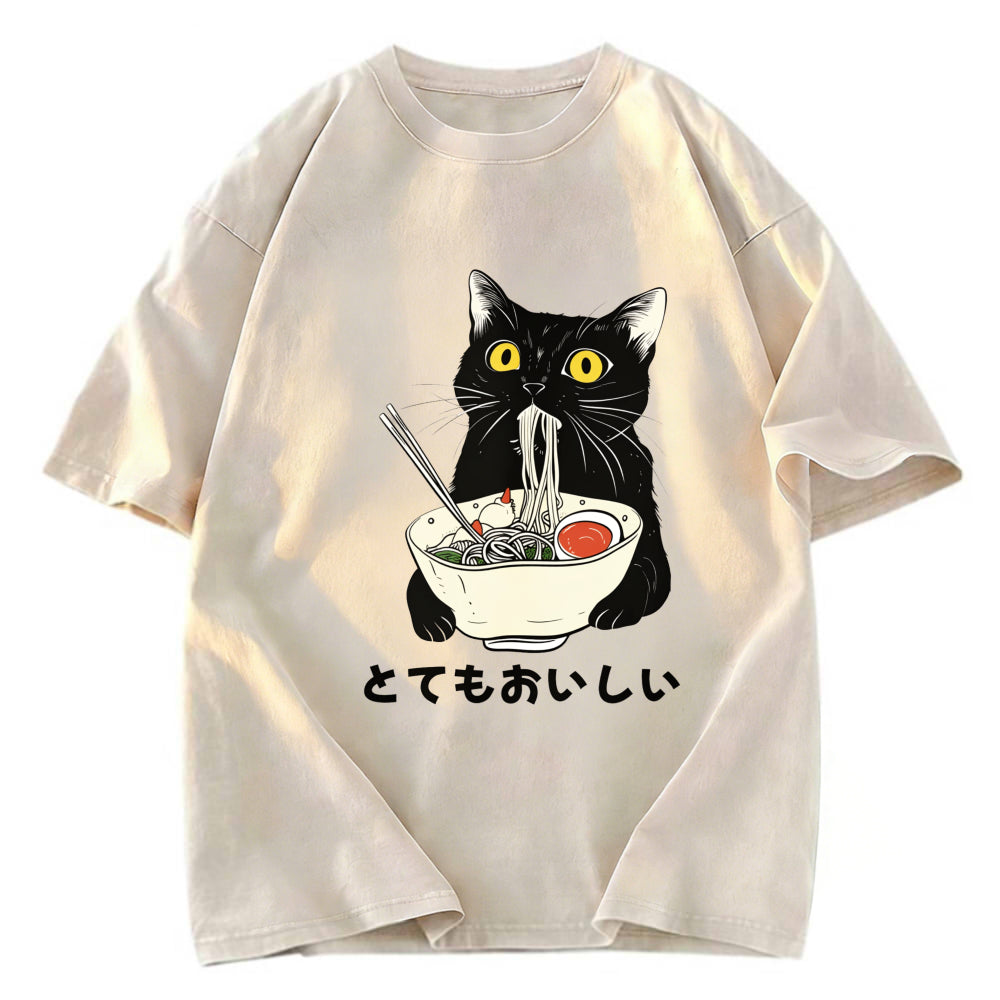 Tokyosol Cats Eat Ramen Noodles Washed T-Shirt