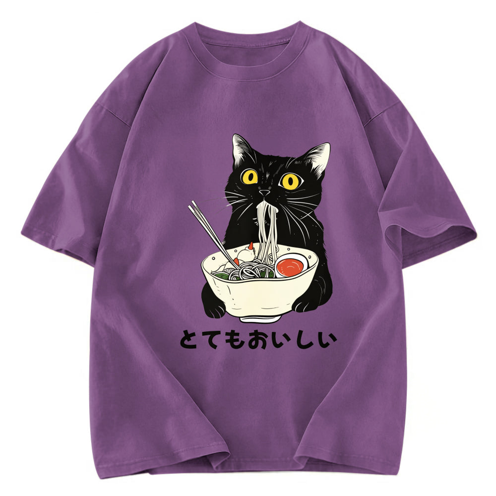 Tokyosol Cats Eat Ramen Noodles Washed T-Shirt