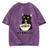 Tokyosol Cats Eat Ramen Noodles Washed T-Shirt