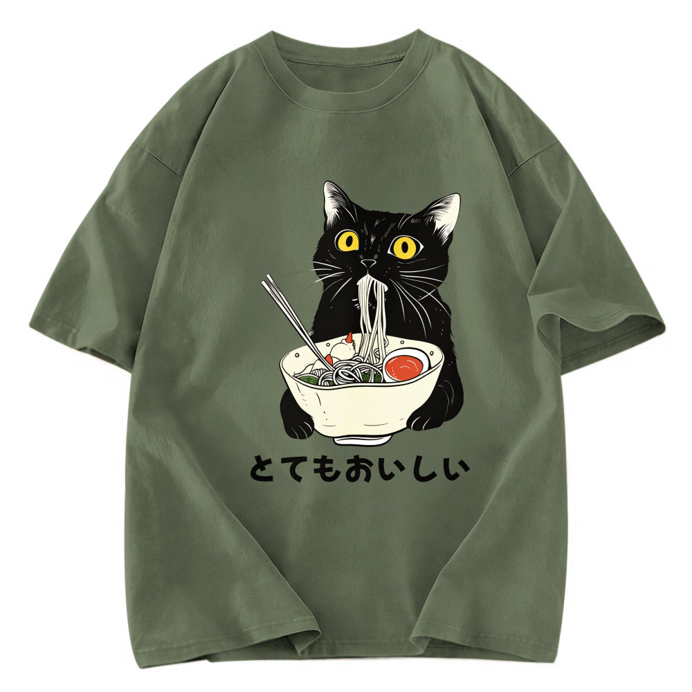 Tokyosol Cats Eat Ramen Noodles Washed T-Shirt