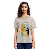 Tokyosol Black Cat With Sunflowers Washed T-Shirt