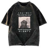 Tokyosol Funny Melancholy Cat Washed T-Shirt