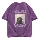 Tokyosol Funny Melancholy Cat Washed T-Shirt