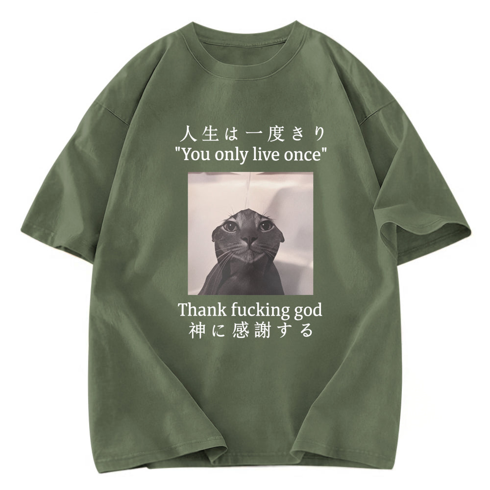 Tokyosol Funny Melancholy Cat Washed T-Shirt