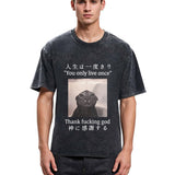 Tokyosol Funny Melancholy Cat Washed T-Shirt
