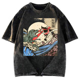 Tokyosol Vintage Retro Japanese Great Wave Cat VS Monster Classic T-Shirt