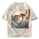 Tokyosol Vintage Retro Japanese Great Wave Cat VS Monster Classic T-Shirt