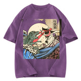 Tokyosol Vintage Retro Japanese Great Wave Cat VS Monster Classic T-Shirt