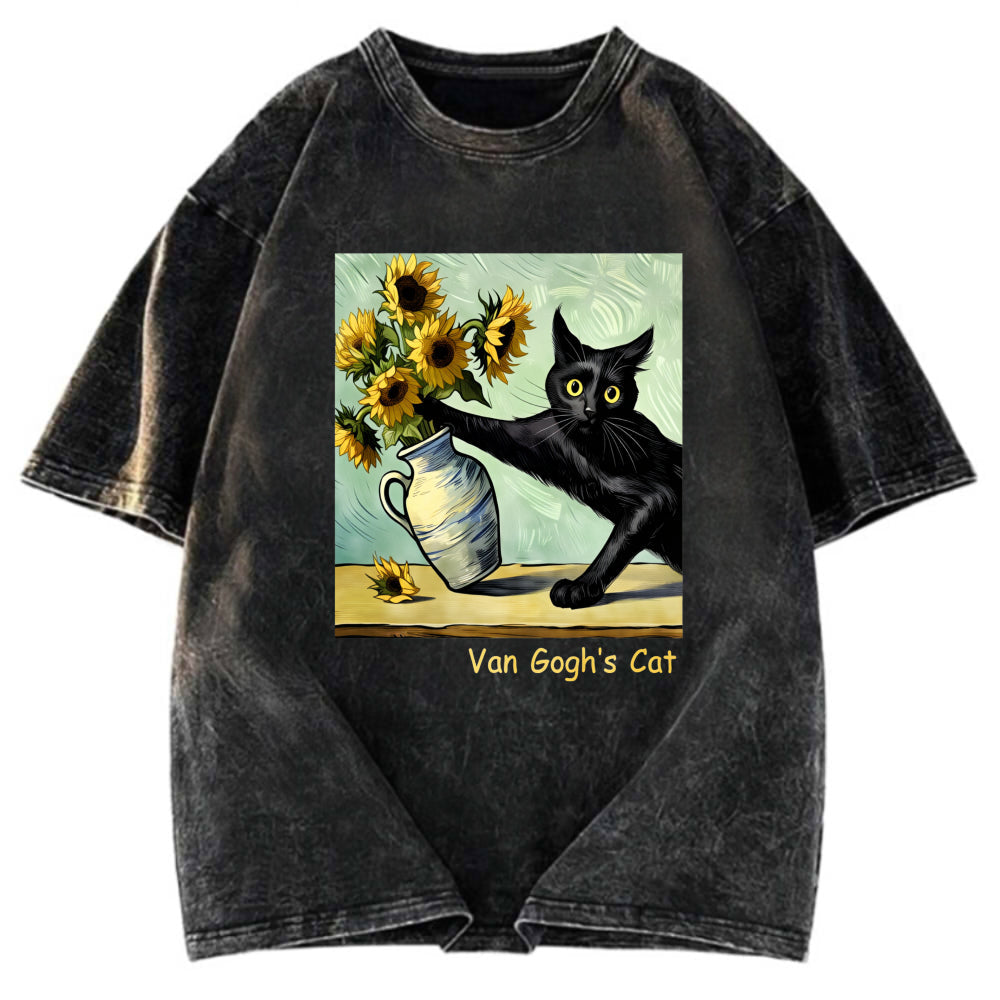 Tokyosol Van Gogh's Naughty Cat Washed T-Shirt