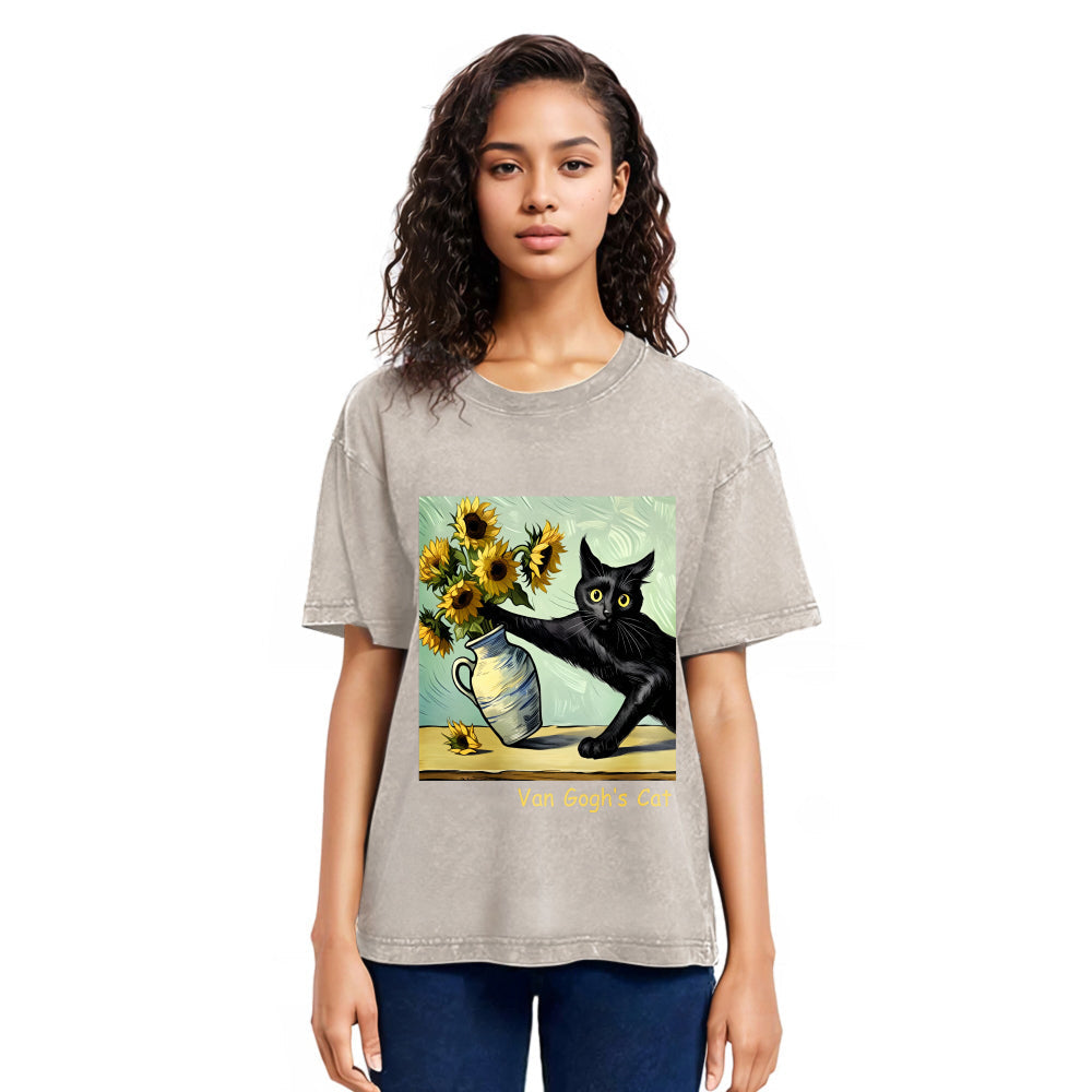 Tokyosol Van Gogh's Naughty Cat Washed T-Shirt