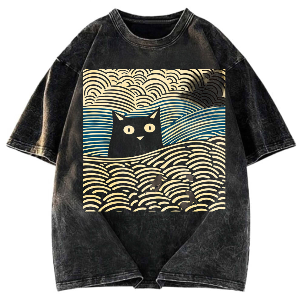 Tokyosol Kawaii Cat Japanese Washed T-Shirt
