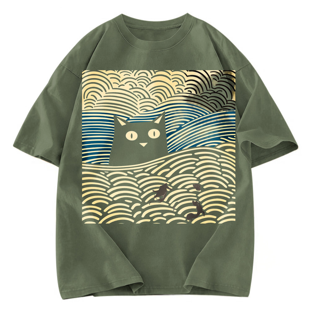 Tokyosol Kawaii Cat Japanese Washed T-Shirt