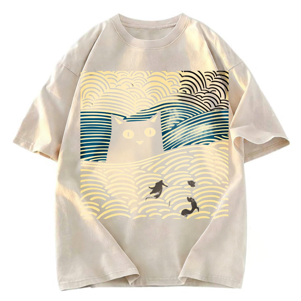 Tokyosol Kawaii Cat Japanese Washed T-Shirt