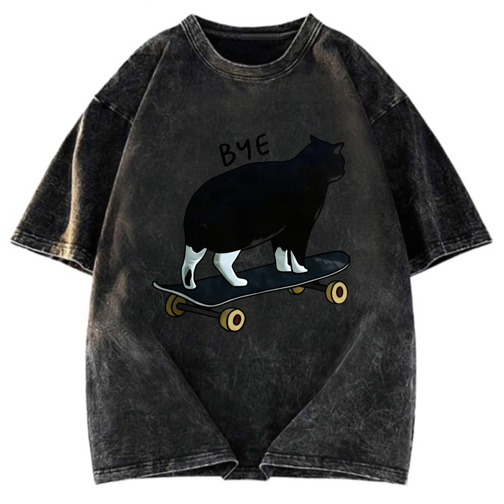 Tokyosol Cat On Skateboard Washed T-Shirt