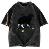 Tokyosol Cat On Skateboard Washed T-Shirt