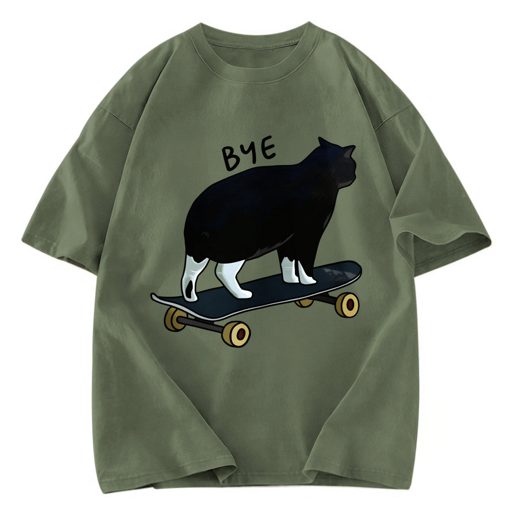 Tokyosol Cat On Skateboard Washed T-Shirt