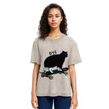 Tokyosol Cat On Skateboard Washed T-Shirt