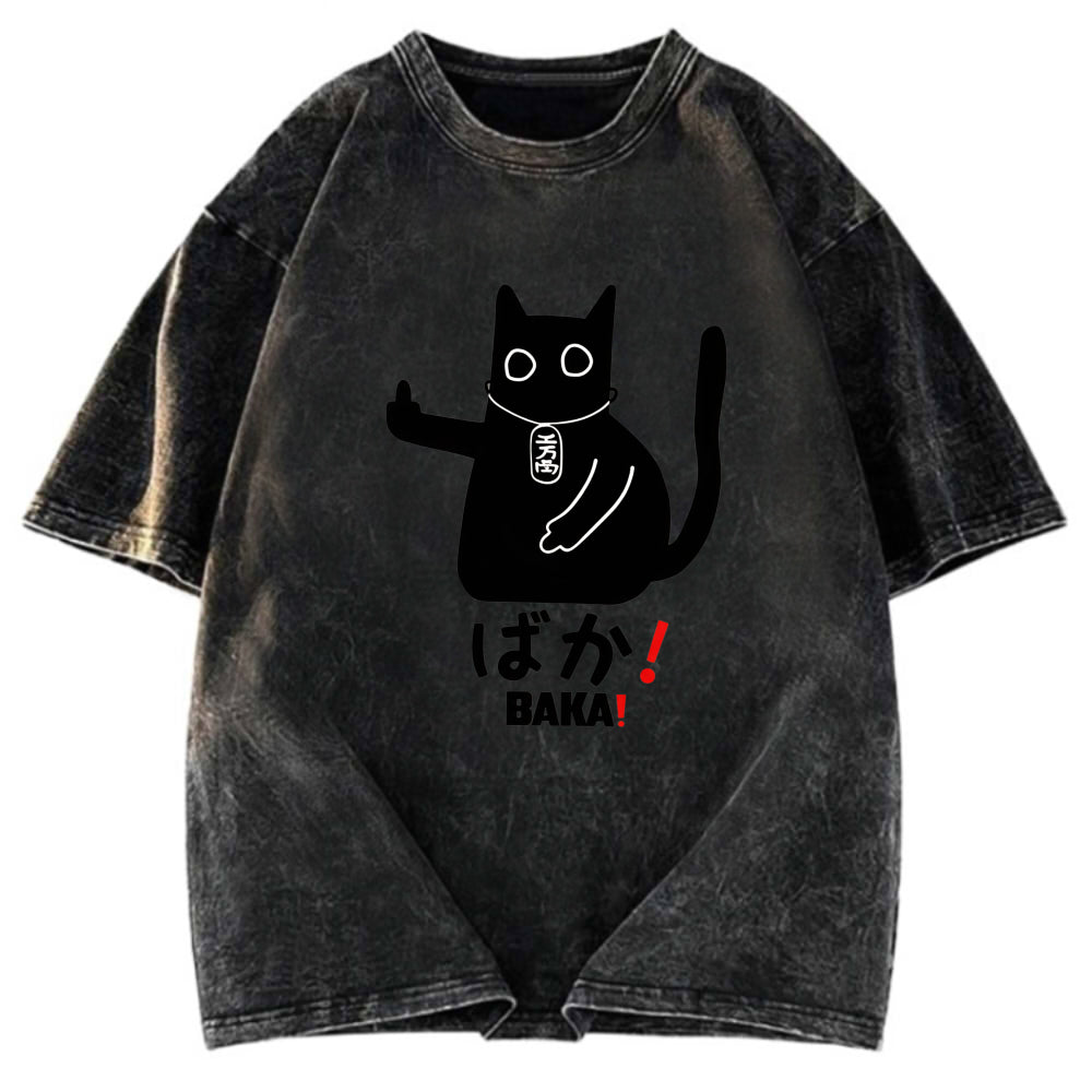 Tokyosol Japanese Baka Cat Washed T-Shirt