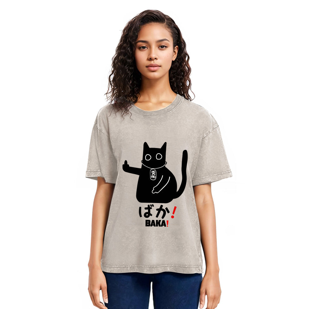 Tokyosol Japanese Baka Cat Washed T-Shirt