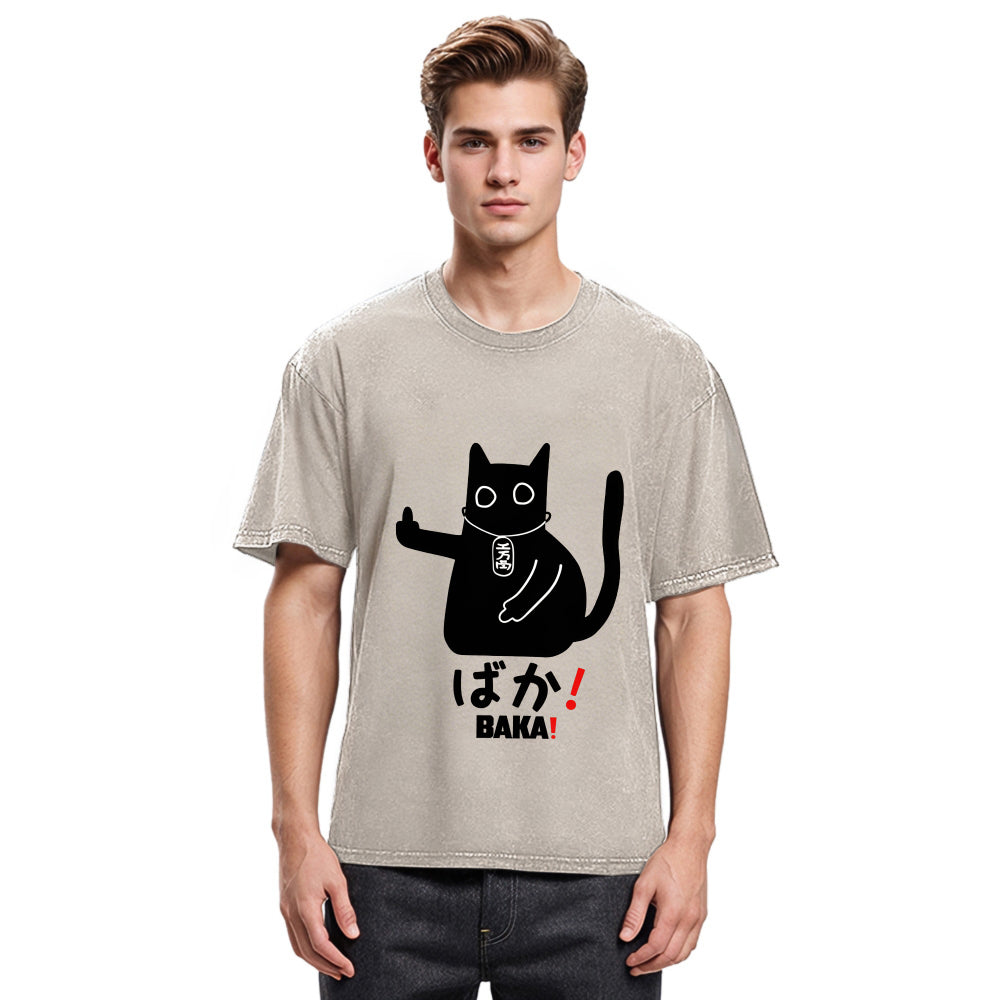 Tokyosol Japanese Baka Cat Washed T-Shirt