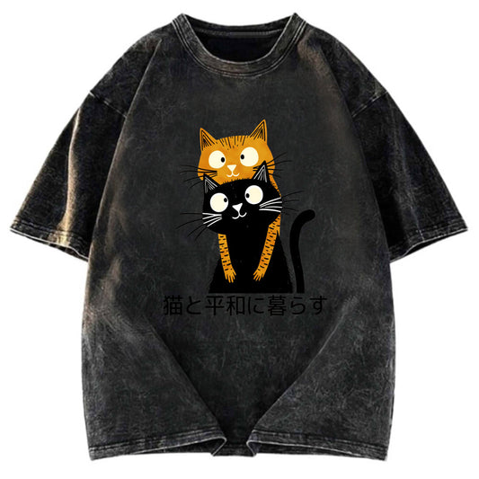 Tokyosol Live Peacefully With Cats Washed T-Shirt