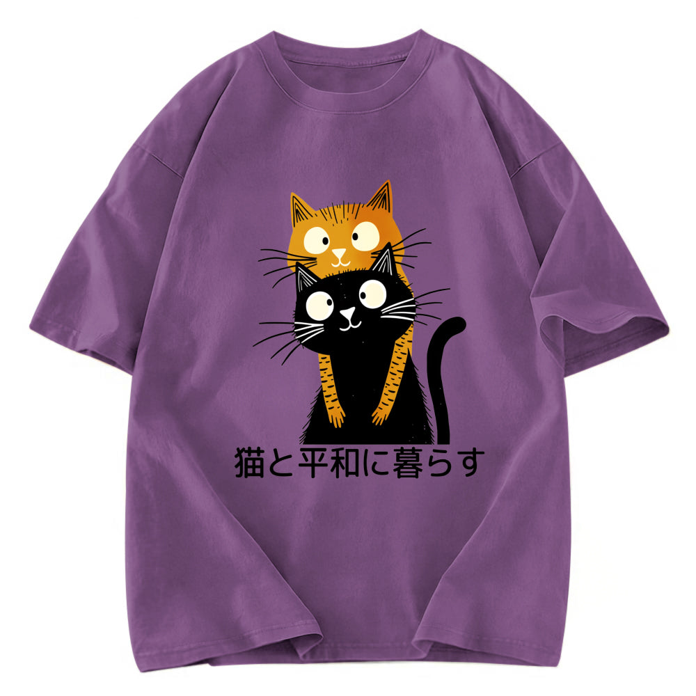 Tokyosol Live Peacefully With Cats Washed T-Shirt
