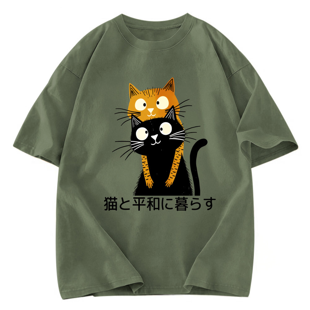 Tokyosol Live Peacefully With Cats Washed T-Shirt