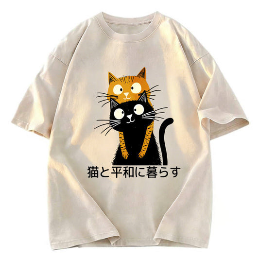 Tokyosol Live Peacefully With Cats Washed T-Shirt