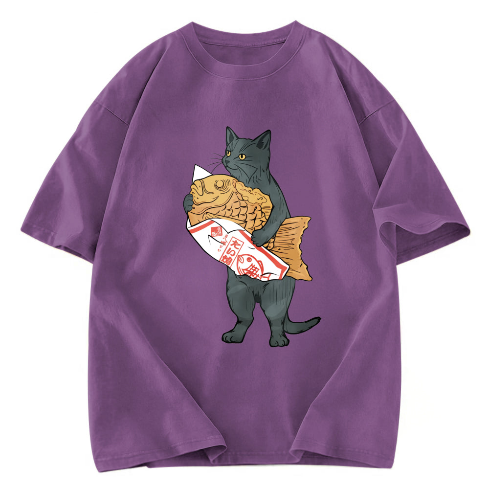 Tokyosol Cat Holding Taiyaki Washed T-Shirt