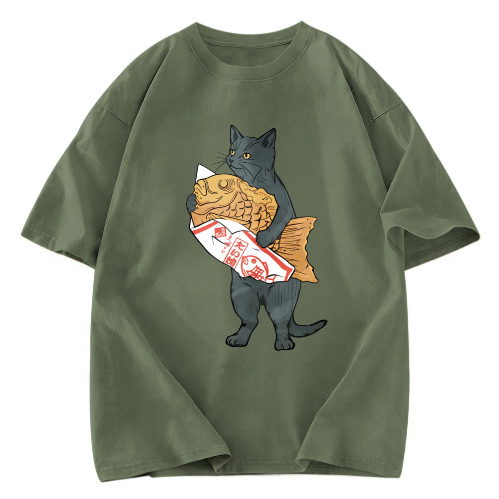 Tokyosol Cat Holding Taiyaki Washed T-Shirt