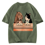Tokyosol Capybara And Cat Talk Washed T-Shirt