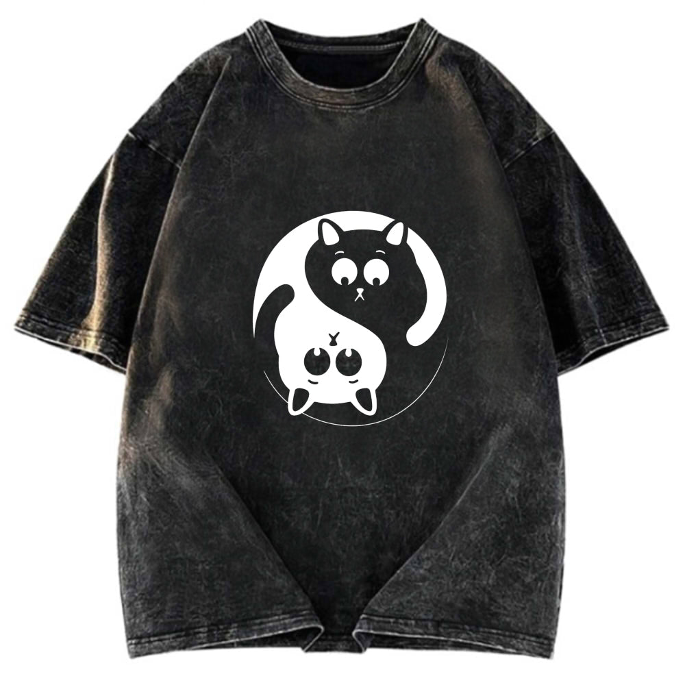 Tokyosol Yin Yang Gossip Cat Washed T-Shirt