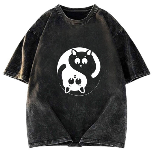 Tokyosol Yin Yang Gossip Cat Washed T-Shirt
