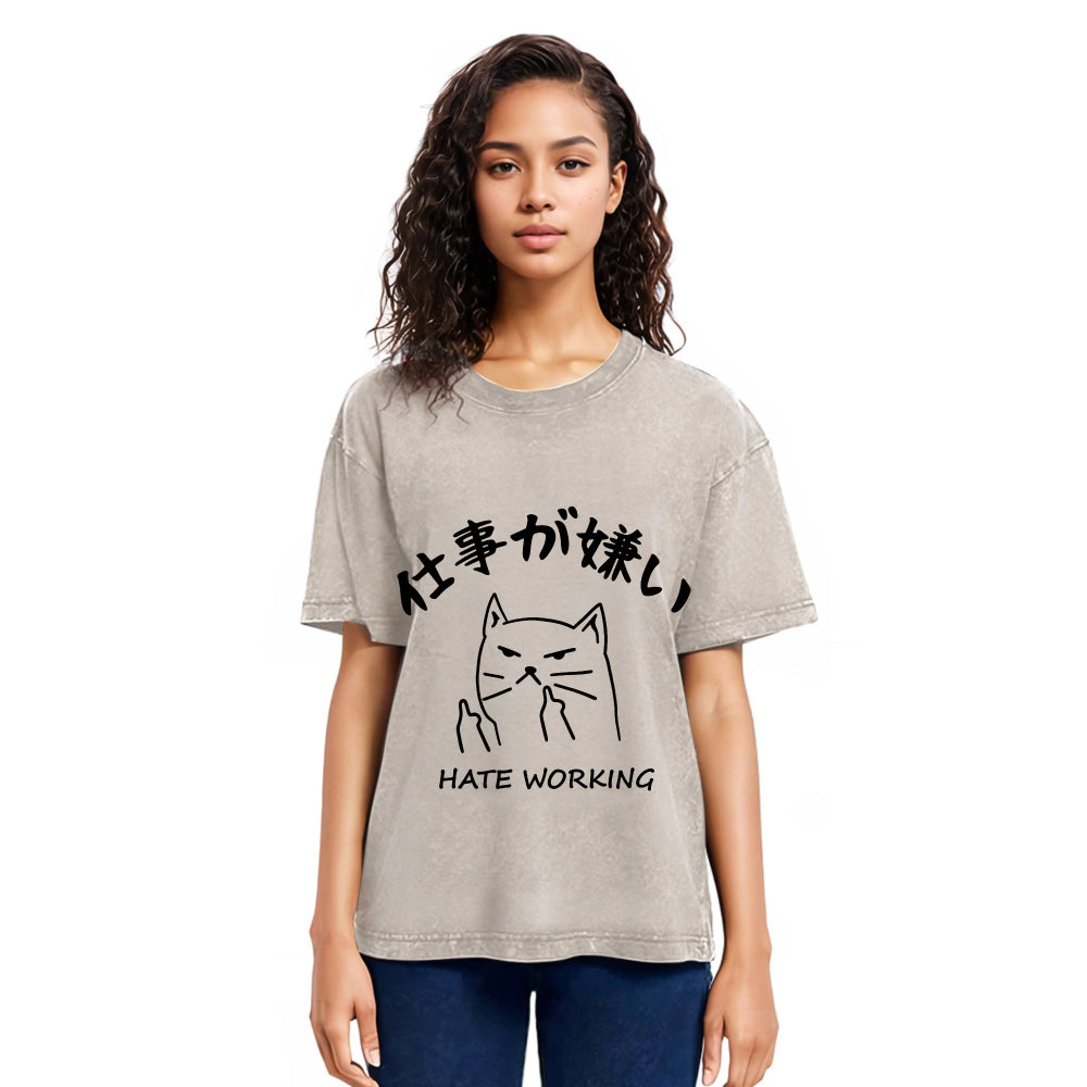 Tokyosol A Cat That Hates Work Washed T-Shirt