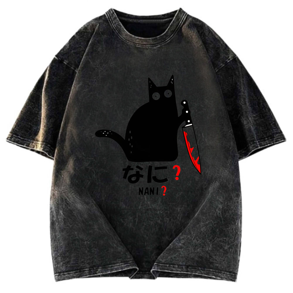 Tokyosol A Puzzled Cat Holding A Knife Washed T-Shirt