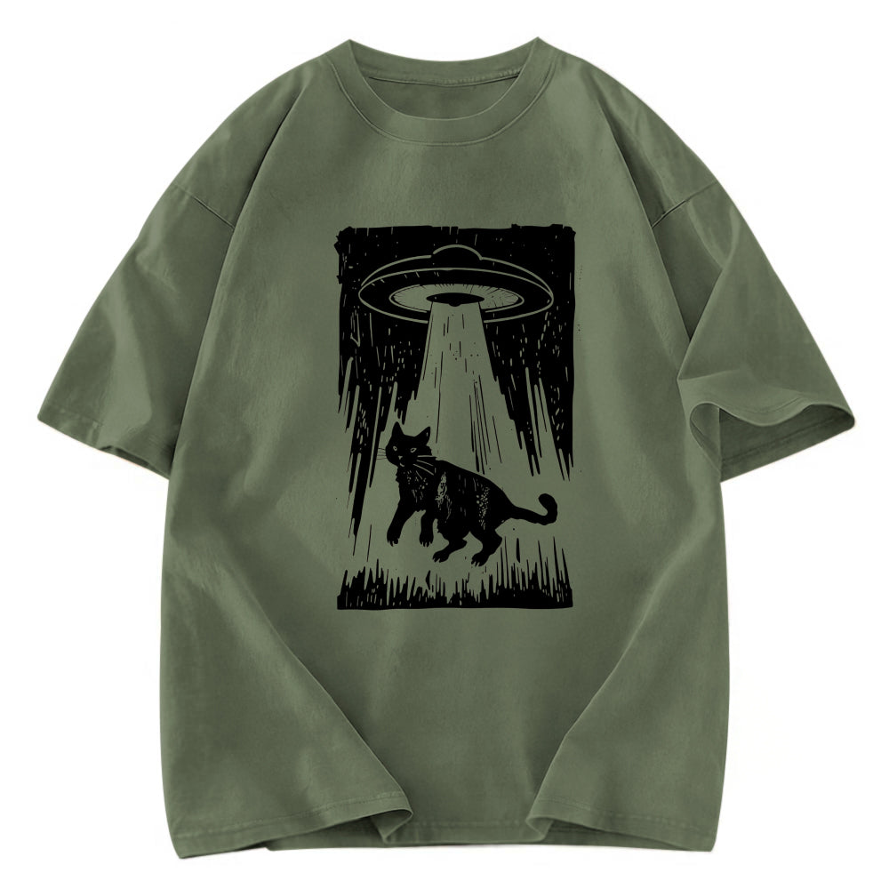 Tokyosol Cat Kidnapped By Aliens Washed T-Shirt