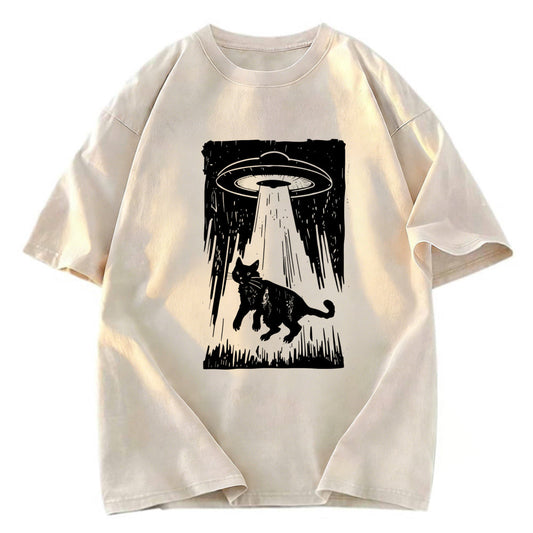 Tokyosol Cat Kidnapped By Aliens Washed T-Shirt