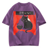 Tokyosol Kawaii Vintage Ramen Cat Washed T-Shirt