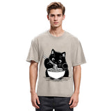 Tokyosol Cute Cat Eat Ramen Washed T-Shirt