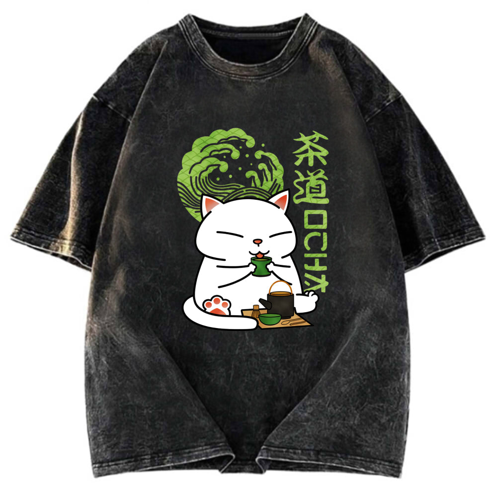 Tokyosol Cat Tasting Tea Washed T-Shirt