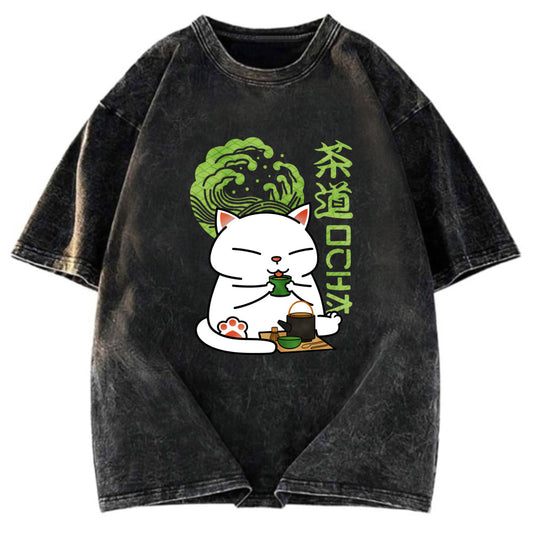 Tokyosol Cat Tasting Tea Washed T-Shirt