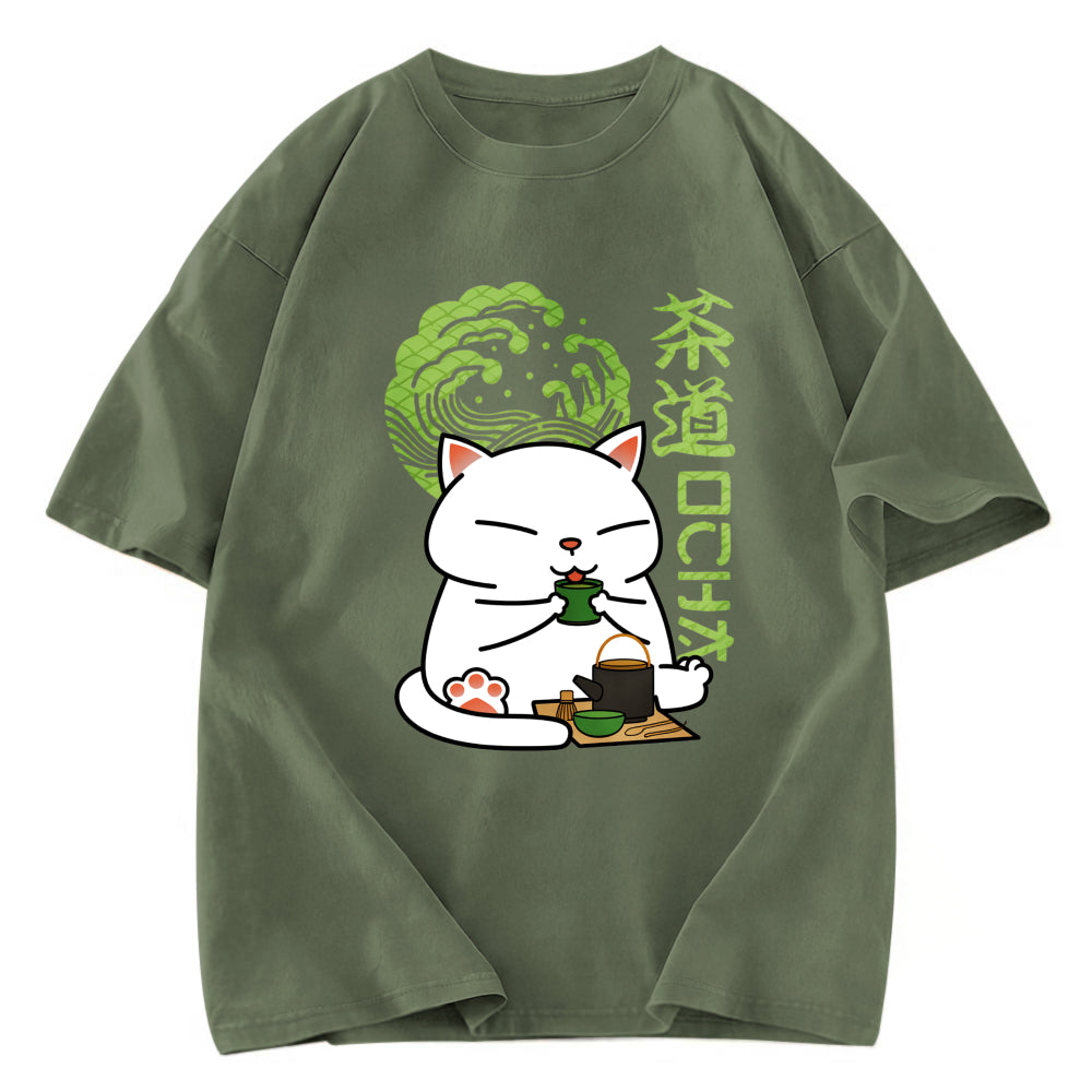 Tokyosol Cat Tasting Tea Washed T-Shirt