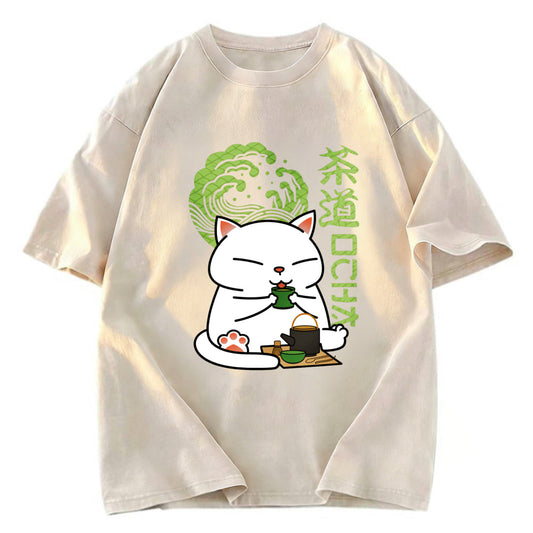 Tokyosol Cat Tasting Tea Washed T-Shirt