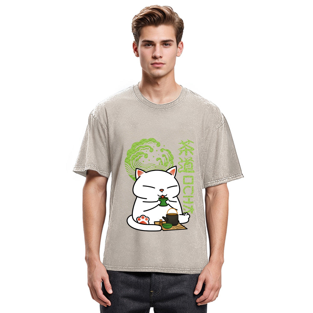 Tokyosol Cat Tasting Tea Washed T-Shirt