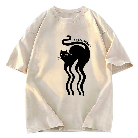 Tokyosol Wave Funny Cat Washed T-Shirt