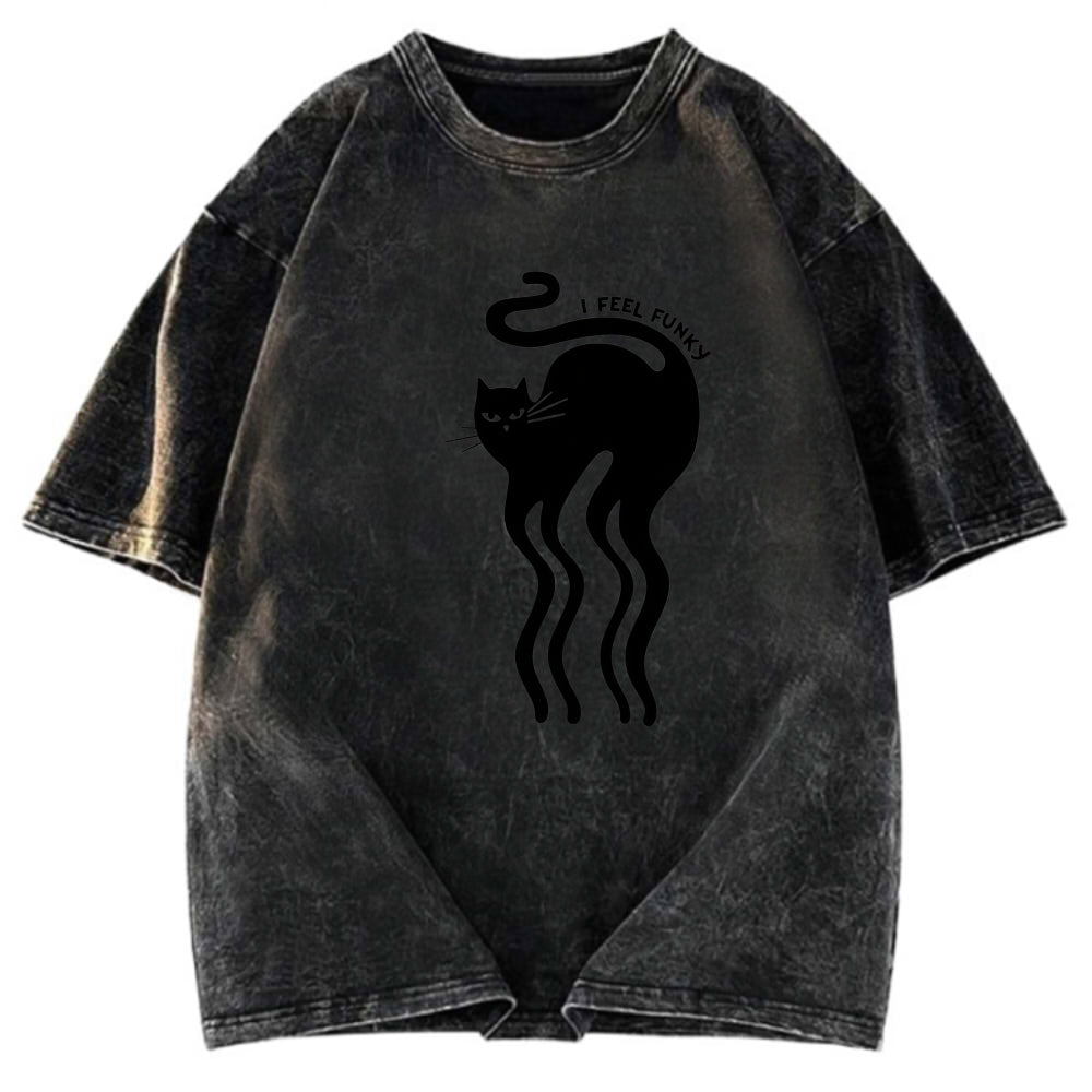 Tokyosol Wave Funny Cat Washed T-Shirt