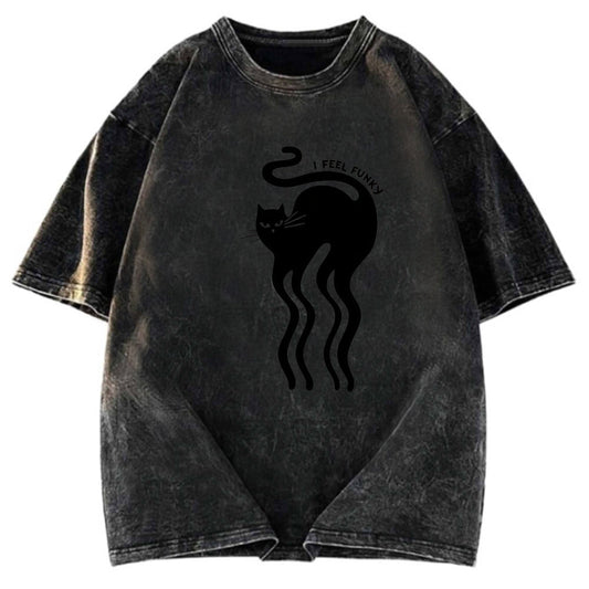 Tokyosol Wave Funny Cat Washed T-Shirt