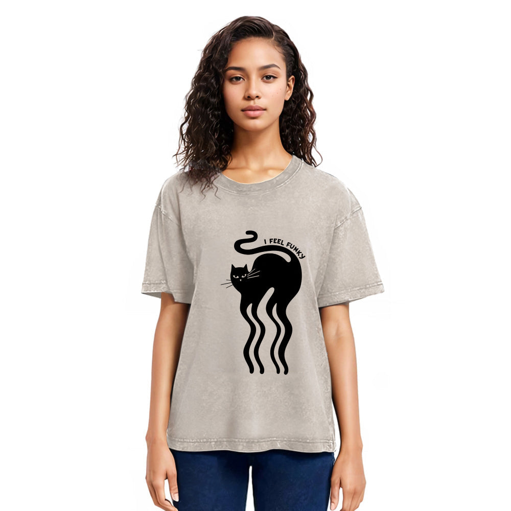 Tokyosol Wave Funny Cat Washed T-Shirt