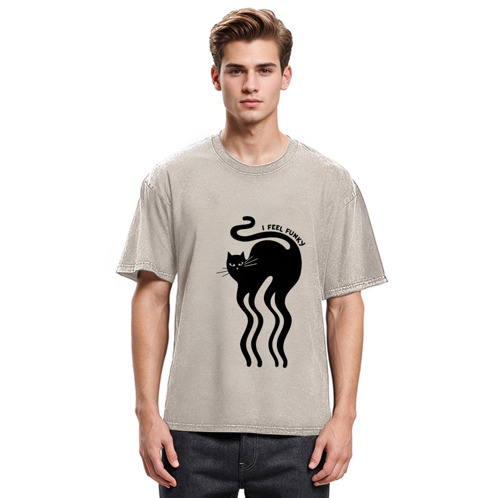 Tokyosol Wave Funny Cat Washed T-Shirt